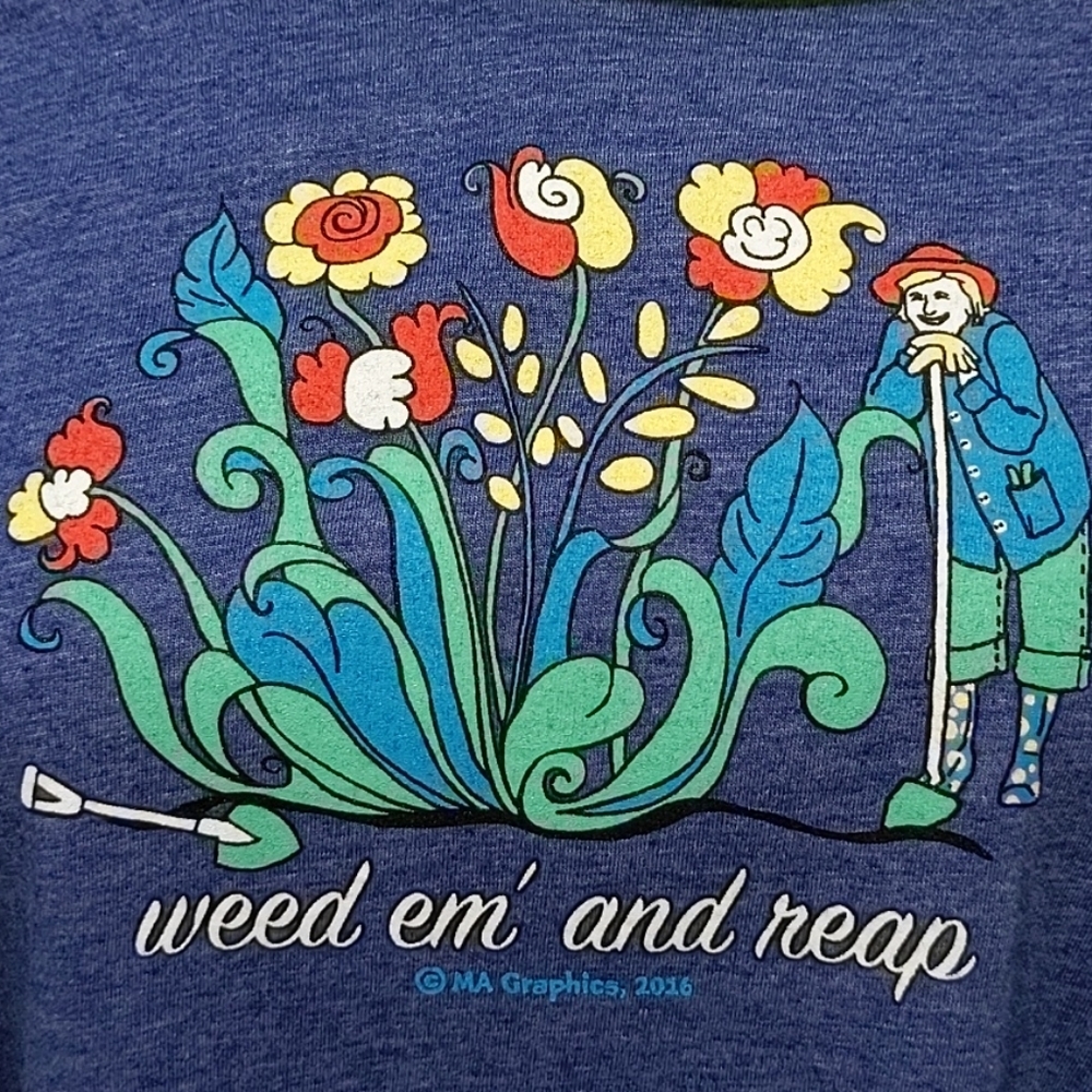Weed 'Em & Reap Flower and Gardener Blue Long Sleeve Hooded Shirt 2XL - Picture 3 of 9